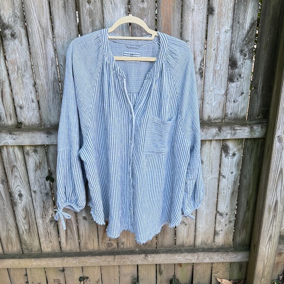 Aerie American Eagle Daybreak Coverup Shirt oversize Marbled Blue 16 18 XL - Picture 3 of 16